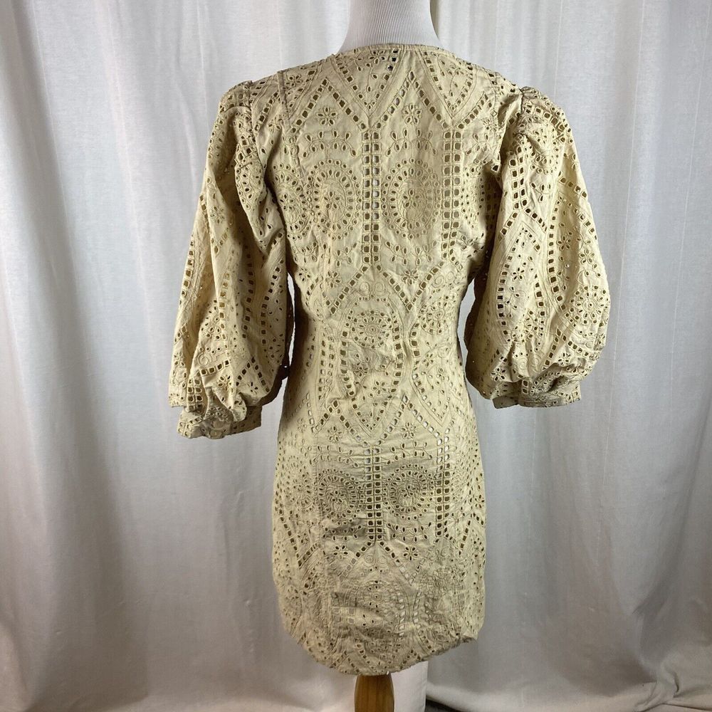 GANNI Size EU 38 US 6 Mini Dress Broderie Anglaise Cotton Balloon-sleeve Eyelet - Picture 5 of 10